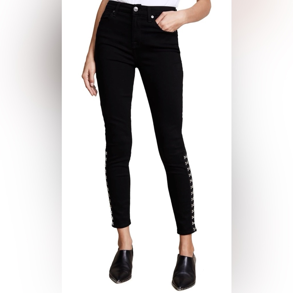 7 For All Mankind High Waisted Ankle Skinny Jeans. Hook Hem
